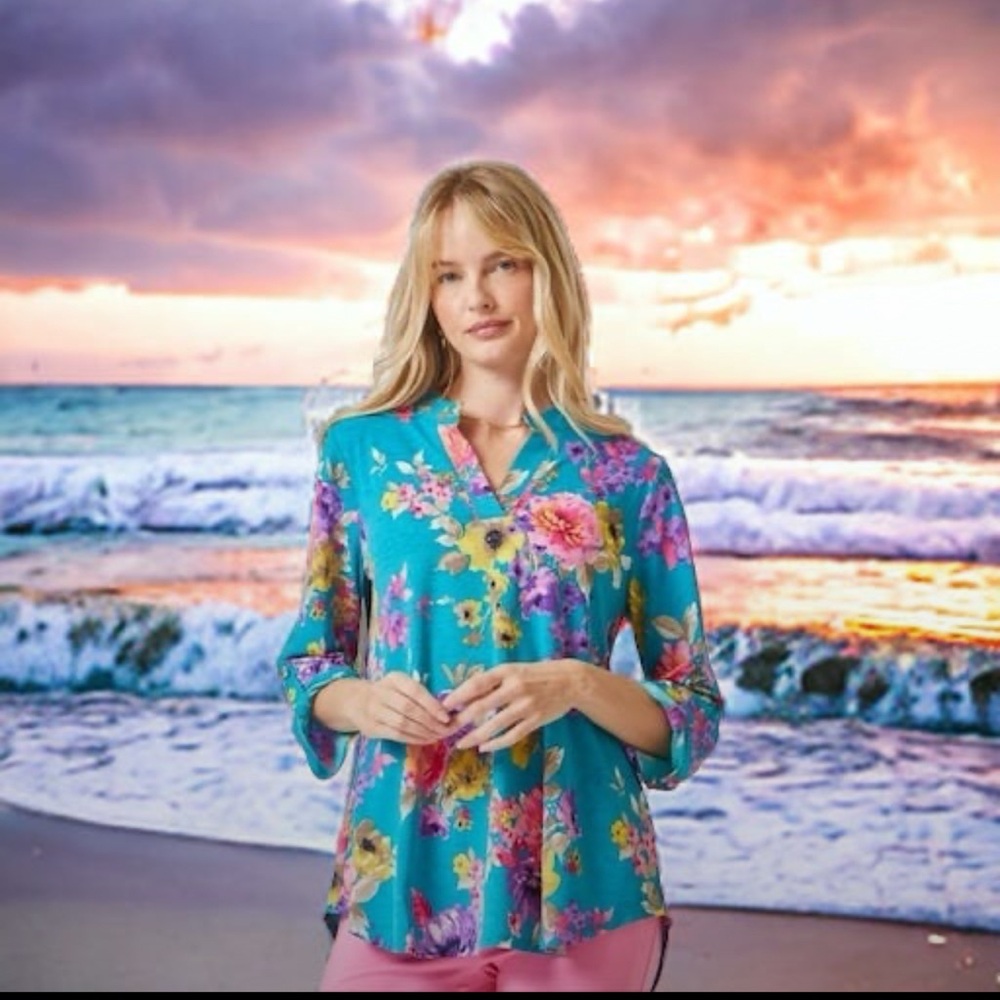 Floral Teal Women's Top
